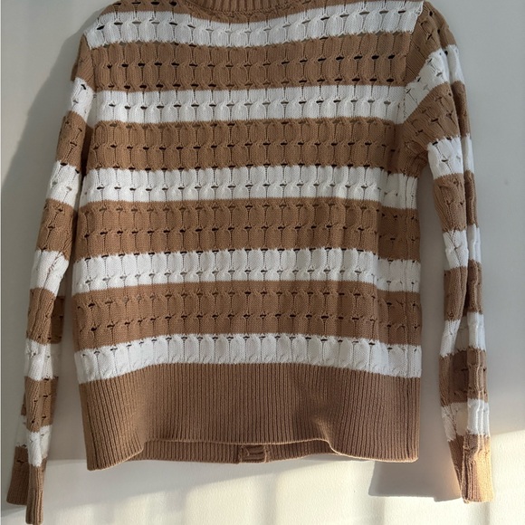 Stylish Tan and White Striped Cardigan - Picture 3 of 3